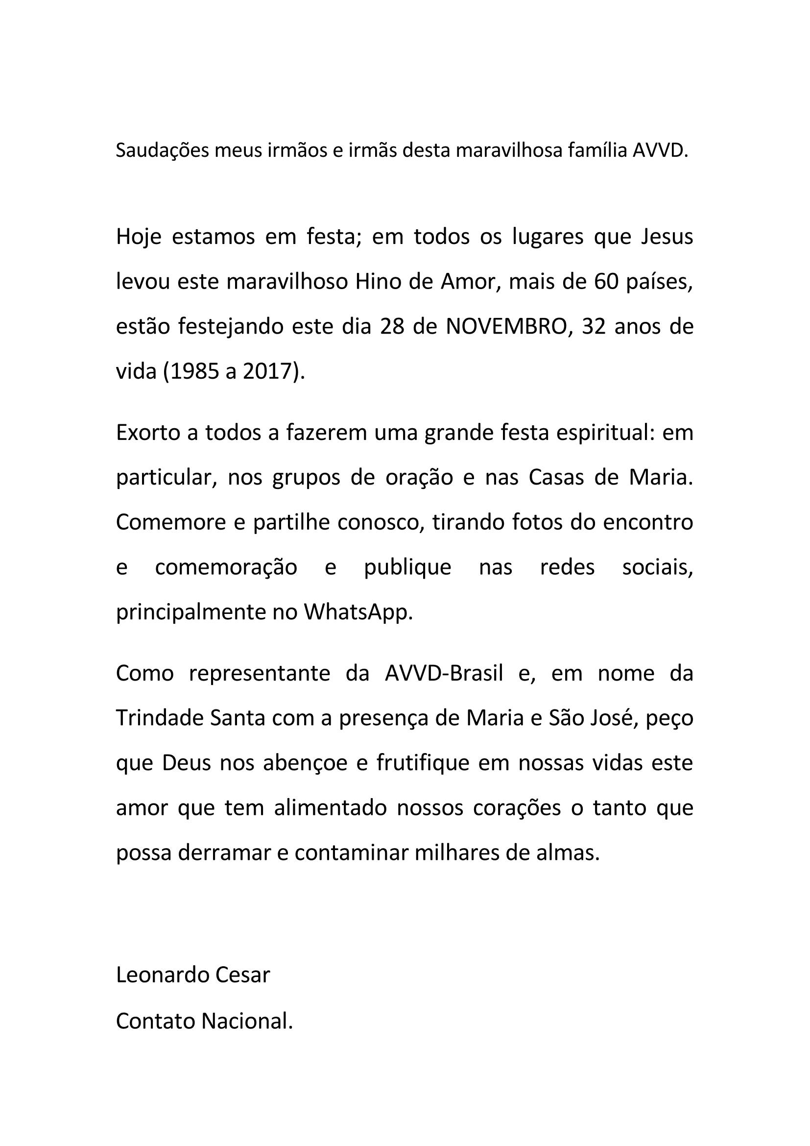 Carta de Saudações pelo aniversário de 32 anos